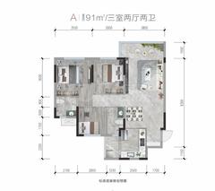 邦泰熙华天骄小区1期3室2厅2卫91.00平户型