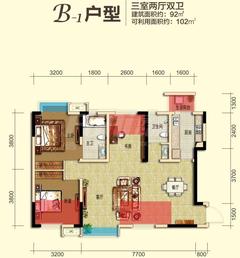 龙城半岛3室2厅2卫94.42平户型