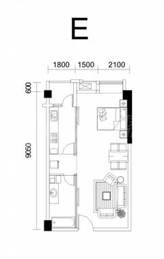 美联墅3期1室1厅1卫59.93平户型