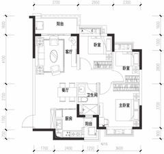 恒大西辰绿洲2期3室2厅1卫94.77平户型