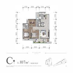 臻云府牧水阁1期3室2厅2卫107.00平户型