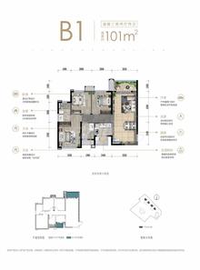 西樾台1期3室2厅2卫101.72平户型