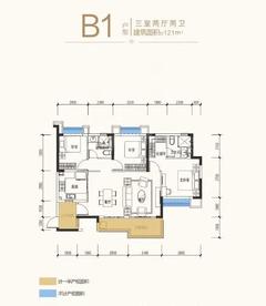 恒大林溪郡3室2厅2卫121.00平户型