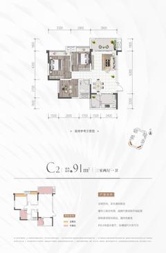 经典天悦北宸1期3室2厅1卫91.00平户型