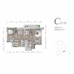 万新峰荟1期4室2厅2卫136.00平户型