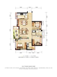 万科理想城1期3室2厅2卫93.00平户型
