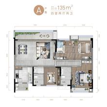 锦官天樾1期3室2厅2卫135.77平户型
