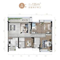 锦官天樾1期3室2厅2卫135.77平户型