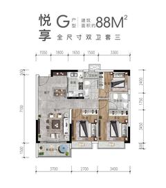 香江悦湖春天花园1期3室2厅2卫89.20平户型