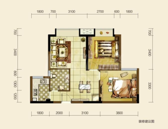 東城印象小區b2戶型圖,2室2廳1衛77.22平米- 成都透明房產網