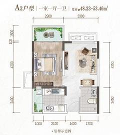 天樾龙门1期1室1厅1卫48.23平户型