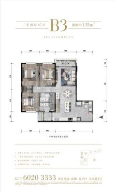 华府金沙名城1期3室2厅2卫125.00平户型