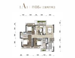 香悦庭1期3室2厅2卫106.00平户型