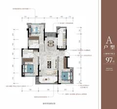 宁江大院4期3室2厅2卫97.00平户型