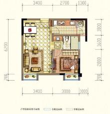时代天府1室2厅1卫54.92平户型