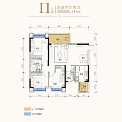 恒大林溪郡3室2厅2卫115.00平户型