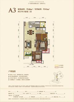 华润幸福里2期3室2厅1卫88.00平户型