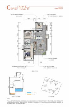 星悦府1期3室2厅2卫102.38平户型