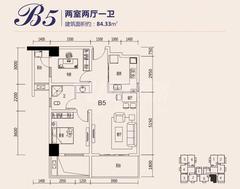 航利.星海湾三期北区（星海名门）2室2厅1卫84.33平户型