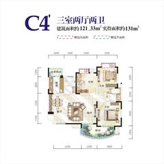 通瑞月光湖3室2厅2卫121.00平户型