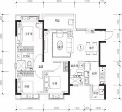 恒大西辰绿洲1期3室2厅2卫110.00平户型