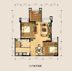 银海中心2室2厅1卫72.00平户型