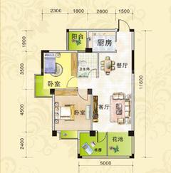 嘉和瑞景1期2室2厅1卫73.21平户型