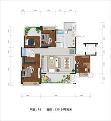 禹通 宝誉府4室2厅2卫139.14平户型