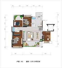 禹通 宝誉府4室2厅2卫139.14平户型