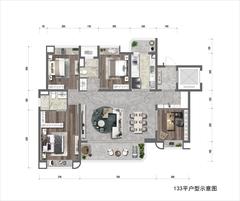 蓝光未来云庭1期4室2厅2卫133.72平户型