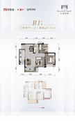 上品学府1期3室2厅1卫86.34平户型