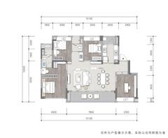 桂语听澜小区1期3室2厅2卫143.00平户型