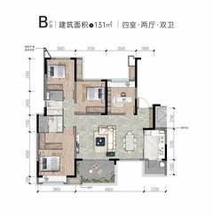 四海云锦苑1期4室2厅2卫131.00平户型