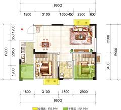 尚城逸品2室2厅1卫73.89平户型