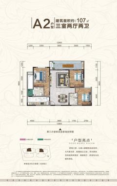 天府西苑1期3室2厅2卫107.53平户型