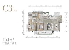 成都万达一号-3号地块万达华庭3室2厅2卫168.00平户型