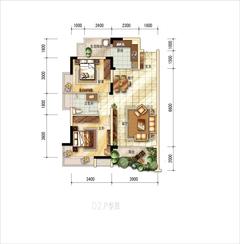 五龙山屿府（朗诗·观山樾）2室2厅1卫83.33平户型