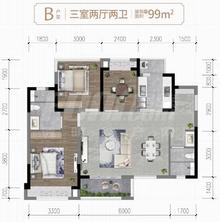 香城云庭1期3室2厅2卫99.00平户型