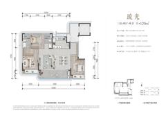 锦江悦府1期3室2厅2卫120.00平户型