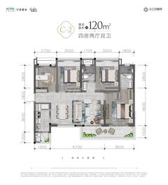 云玥栖棠花园1期4室2厅2卫120.00平户型