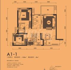 成都绿地中心468公馆3期3室2厅2卫108.00平户型