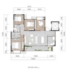 熙境花园1期3室2厅2卫129.00平户型