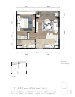 天廊广场1期1室1厅1卫59.00平户型