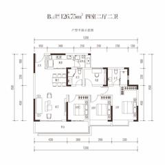 御园丰锦1期4室2厅2卫126.75平户型