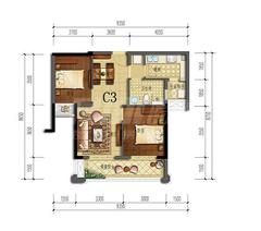 蓝光金悦城2室2厅2卫72.00平户型