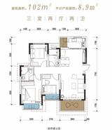 金科博翠山小区1期 3室2厅2卫 102.00平米