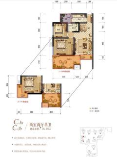 棠湖清江花语1期2室2厅1卫76.16平户型