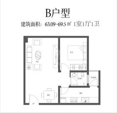 凤栖苑1期1室1厅1卫66.68平户型