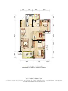 万科理想城1期3室2厅2卫87.00平户型