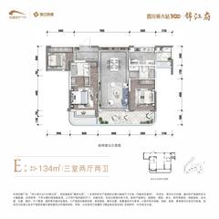 静安北苑1期3室2厅2卫134.00平户型